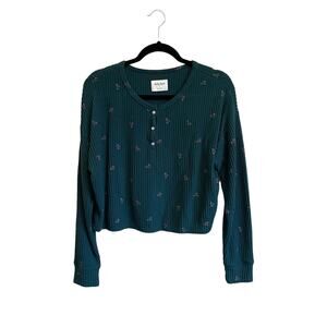 Gilly Hicks L long sleeve crop top floral ribbed knit